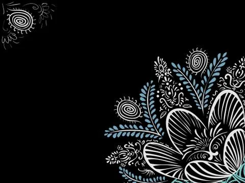 Black background with doodle tulip Stock Illustration