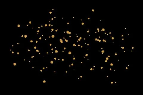 Black background with drops, dots, blots, megumi and dust. Golden color. Stock Photos
