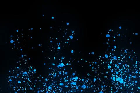 Black background with drops, dots, blots, megumi and dust. Of blue color. Foto stock