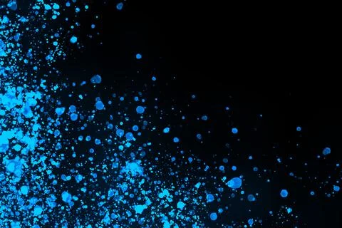 Black background with drops, dots, blots, megumi and dust. Of blue color. Foto stock