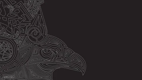 Black background with ethnic pattern and eagle Illustrazione stock