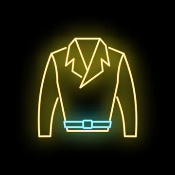Black background featuring glowing neon yellow jacket with blue belt Stock Illustration