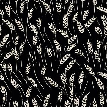 Black background featuring a seamless pattern of wheat grains, gradually cascadi Stock Illustration