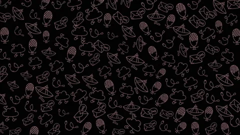 Black background filled with small hand-drawn outline baby stroller icons Stock Footage 327062045