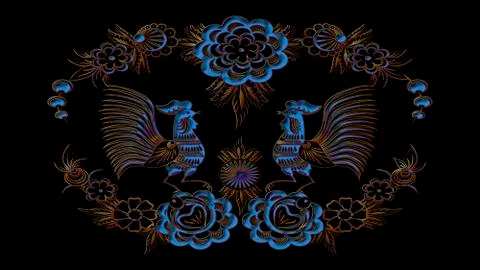 Black background with folk Russian patterns for the design of textiles Stock Illustration