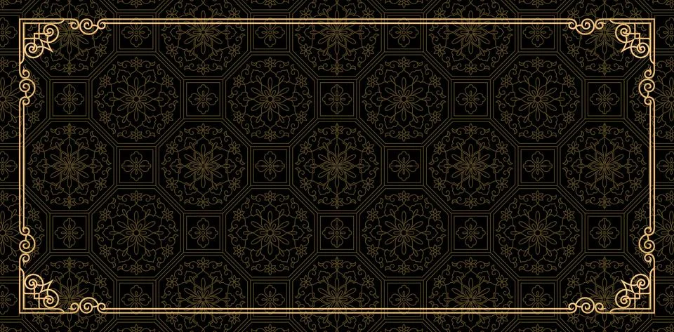 Black background with frame and patterns Stock Illustration