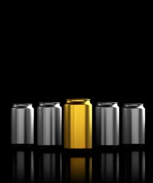 Black background with gold and silver aluminum cans. Stock Illustration
