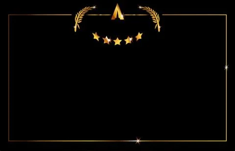 Black background with gold frame the abstract golden oscar stars Stock Illustration
