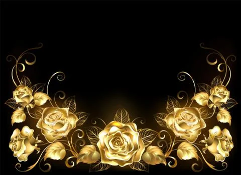 Black background with gold roses Stock Illustration