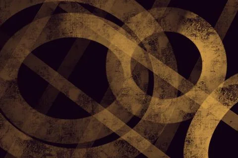 Black background with golden lines and circles, grunge texture Stock Illustration