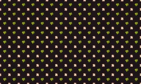 Black background with green and white small floral pattern Stock Illustration