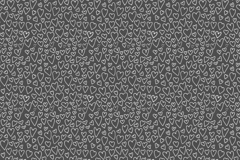Black background. Hand-drawn white heart pattern Stock Illustration