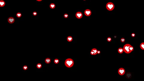 Black background heart icons. Floating red and white hearts seamless loop. .. Stock Footage 314205818