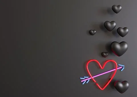 Black background with hearts and copy space. Valentine's Day backdrop. Empt.. 스톡 일러스트