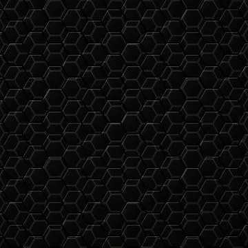 Black background with hexagons, honeycomb pattern. Vector illustration Stock Illustration