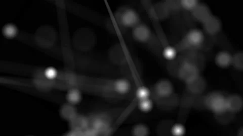 Black background with lines and dots particles in motion. Stock Footage 153869505