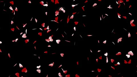 Black background, loop, alpha channels, 4K. Falling rotating red hearts. Stock Footage 81668216