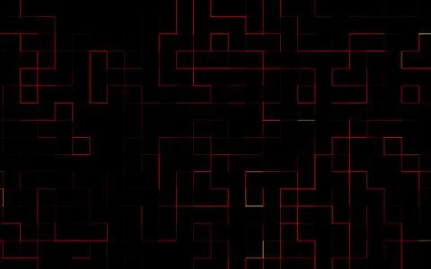 Black background with luminous red stripes, contours of squares and rectangle 库存插图