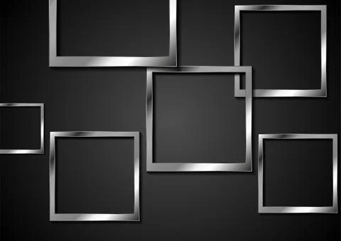 Black background with metallic photo frames abstract design Stock Illustration