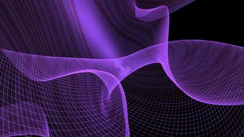 Black background. Motion.Bright purple patterns in 3d animation rotating around Stock Illustration