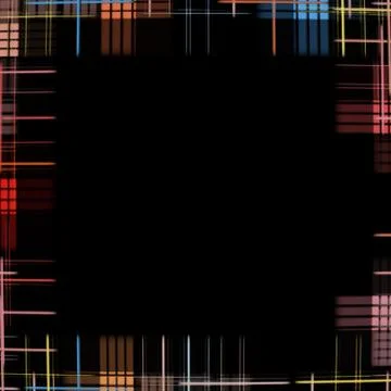 Black background with multicolored checkered pattern as frame border. Stock Illustration