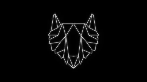 Black background with neon withe lined wolf Stock Illustration