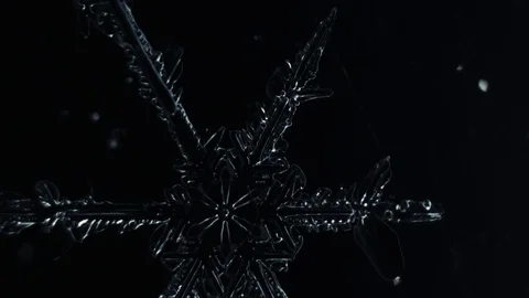 Black background with part of a melting transparent snowflake 스톡 동영상 88389858