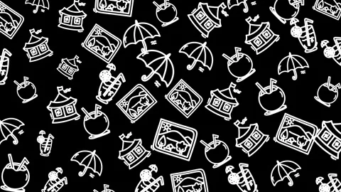 Black background with playful white doodles Stock Footage 335712093