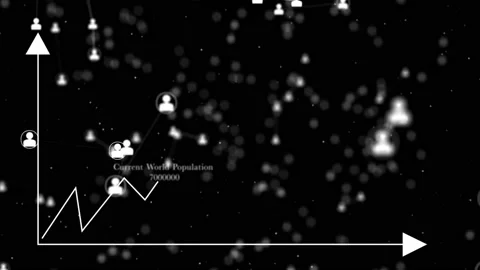 Black background with population explosion diagram. Stock Footage