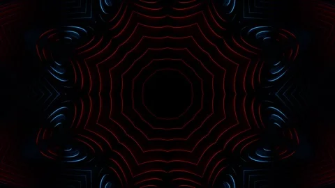 Black background with red and blue design in the center. Kaleidoscope VJ loop Stock Footage 252351998