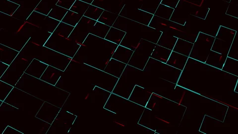 Black background with red and blue glowing lines forming squares. Stock Footage 290078276