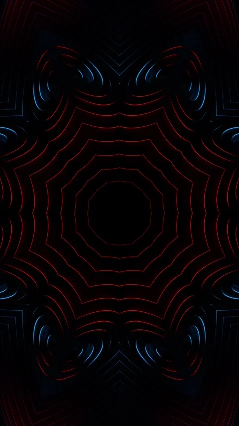 Black background with red and blue design in the center. Kaleidoscope VJ loop Stock Footage 314716247