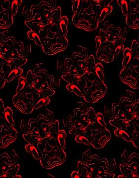 Black background with red devil heads, seamless patterns, abstract motif Stock Illustration