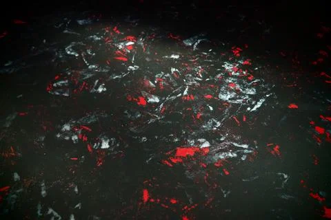 Black background with red, white, gray and blue strokes, dashes, stains and Foto stock