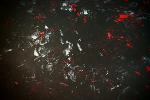 Black background with red, white, gray and blue strokes, dashes, stains and Foto stock