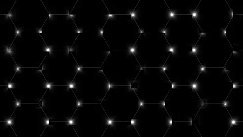 Black background with repeating hexagonal grid and lights. Technical black .. Video stock 338240392