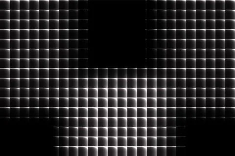 Black background with rows of glowing white curved rectangles abstract Stock Illustration