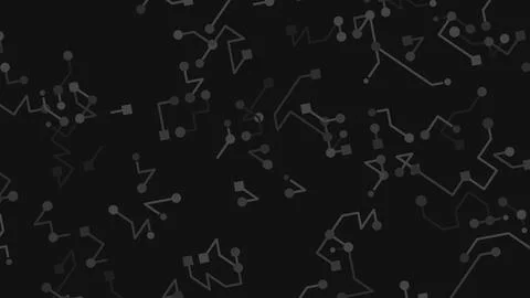 Black background with scattered light gray abstract molecular shapes and line Stock Illustration