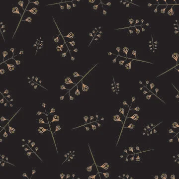 Black background seamless floral pattern with golden flower branches. Modern Stockillustratie