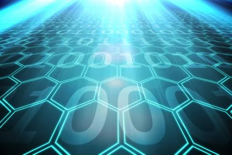 Black background with shiny hexagons Stock Illustration