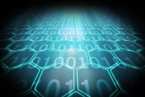 Black background with shiny hexagons Stock Illustration