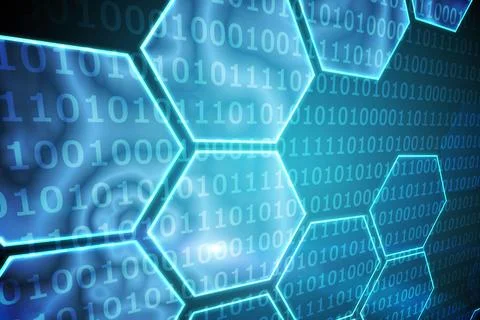Black background with shiny hexagons 写真素材