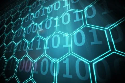 Black background with shiny hexagons 스톡 사진