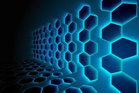 Black background with shiny hexagons Stock Photos
