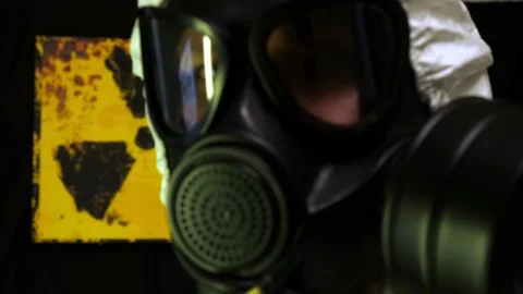 Black background of the sign of radiation, The camera is approaching, his he Stock Footage 123801314