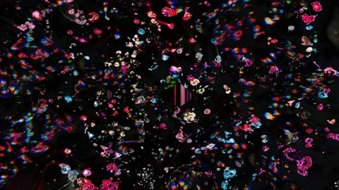 Black background with small ink stain and glitch effect Stockbeeldmateriaal 201121595