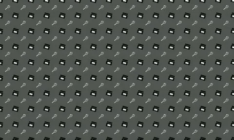 Black background with small white and gray icons pattern Stock Illustration