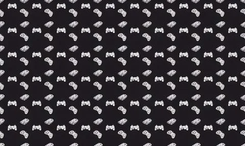 Black background with small white cat silhouettes pattern 库存插图