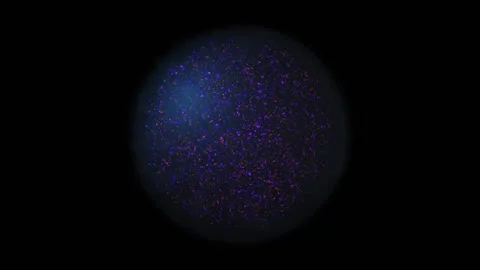 On a black background, a sphere consisting of red and blue neon particles is Stock Footage 168340463