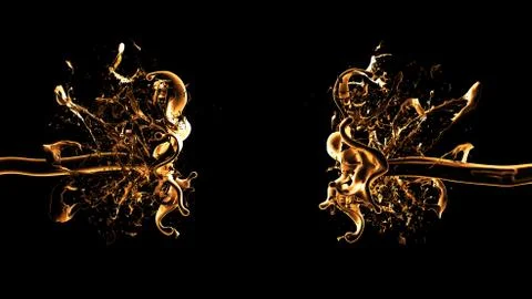 Black background with splash of liquid. 3d illustration, 3d rendering. Stock Illustration